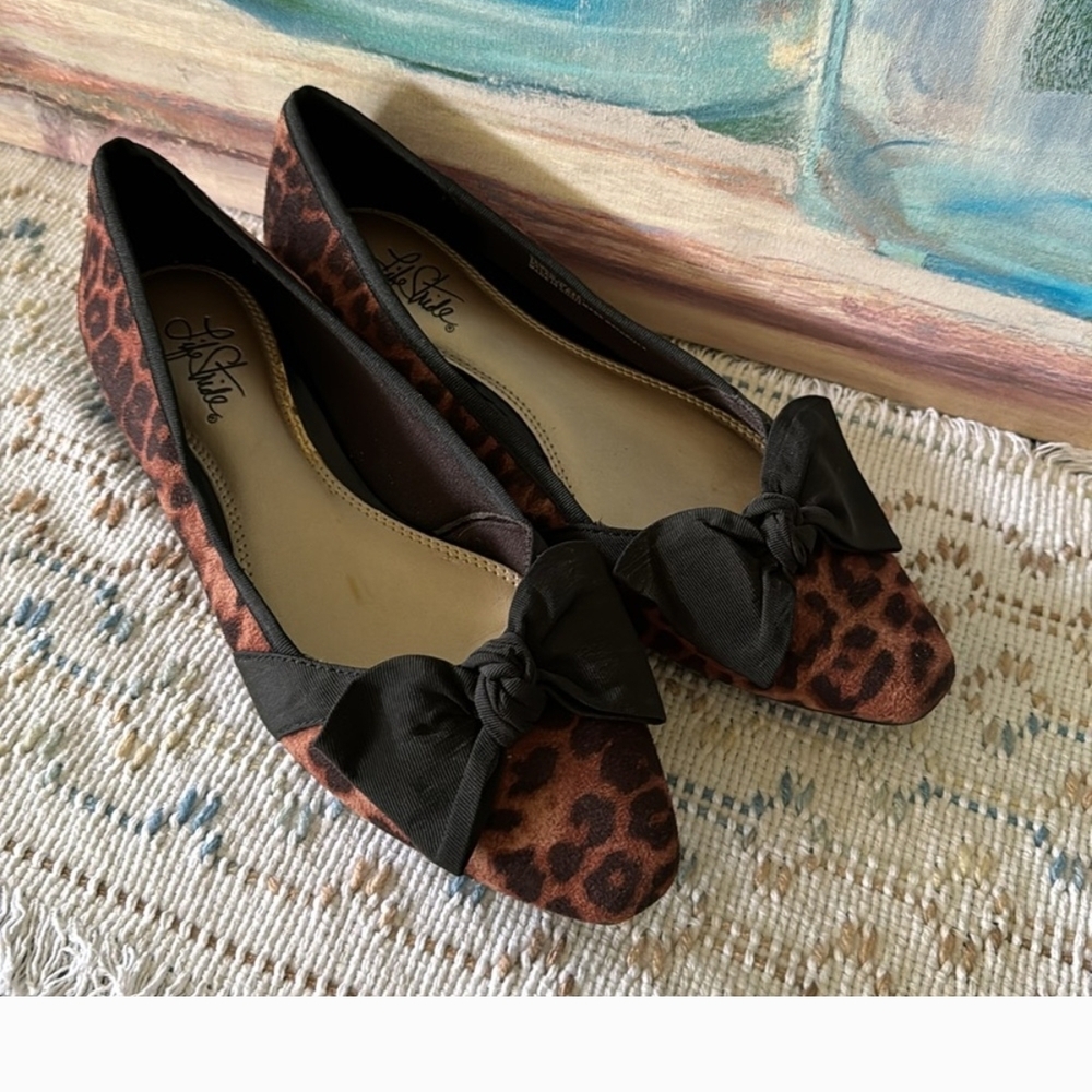 Life Stride Leopard Print Flats with Black Bow